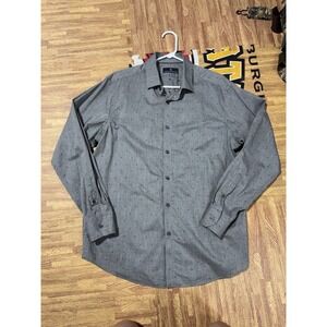 Hart Schaffner Marx Gray Blue Dot Button down Long sleeve shirt men's L